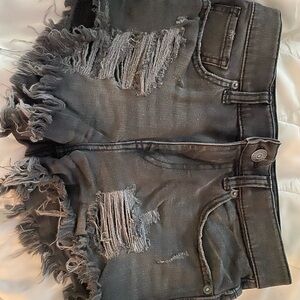 Distressed Black Denim Shorts